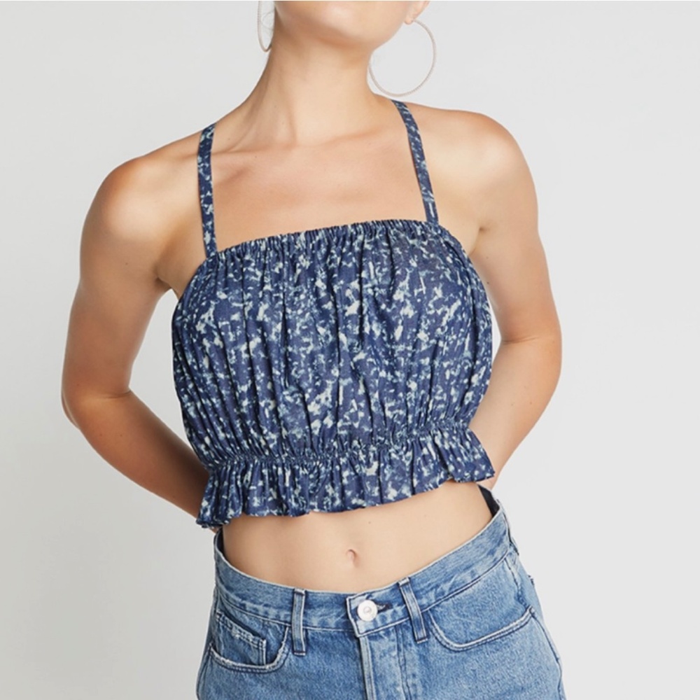 1153 NWT Choosy No Shade Bow Back Crop Top – L – Blue White - Picture 3 of 14